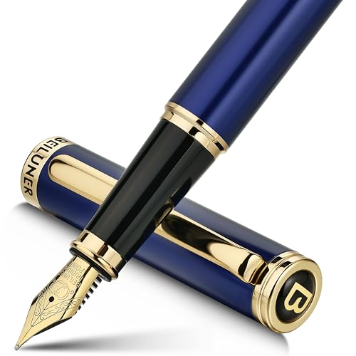 BEILUNER Blue Fountain Pen,Stunning Luxury Pens with 24K Gold Finish, Gorgeous 24K Gilded Nib(Fine), Trustworthy Pen Gift for Men&Women -Ink Converter-Elegant, Graduation,Nice Pen for Writing - color: Blue&Gold, style: Fine Nib