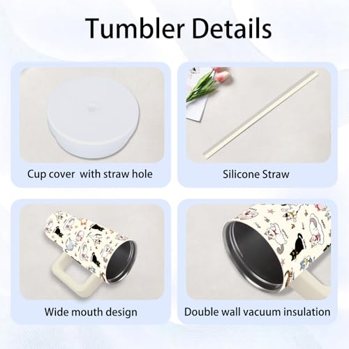 24oz Cute Cat Tumbler with Handle & Straw, Gift For Cat Lovers - color: Cat7