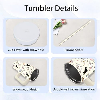 24oz Cute Cat Tumbler with Handle & Straw, Gift For Cat Lovers - color: Cat7