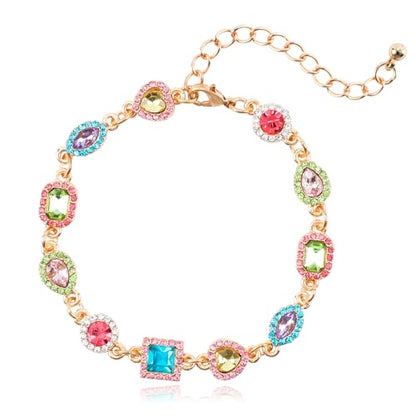 Boho Cute Gold Charm Link Bracelet for Women Starfish Clover Cross Star Lock Key Heart Pearl Charm Bracelets Vacation Spring Summer Santa Claus Reindeer Christmas Party Jewelry Gifts for Womens - style: Sparkly Crystal