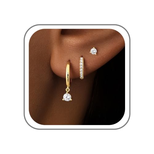 Turandoss Gold Earrings Stack for Women Teen Girls, 14K Gold Plated - color: CZ Earring（Gold）