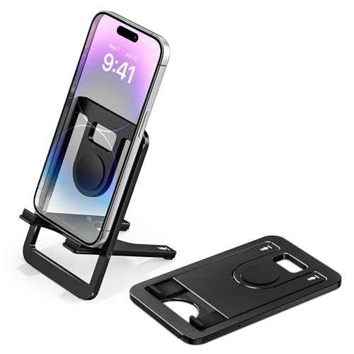 Itramax Phone Stand for Desk Foldable Desktop Holder Adjustable Phone Mount - color: Black – for Phone (Max 400g)