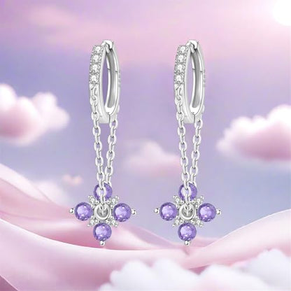 925 Sterling Silver Drop & Dangle Earrings for Women,Butterfly Dragonfly and Bee|Flower and leaf Earrings, Suitable for Sensitive Ears Fashion Jewelry Gift- Hypoallergenic Earrings - color: Purple flower chain