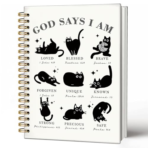 Christian Black Cat Notebook Journal, God Says You are Bible Verse Journal, Black Cat Gifts, Christian Gifts for Women, Religious Scripture Hardcover Spiral Notebook 5.5x8.3 Inch - color: 05-Christian Black Cat