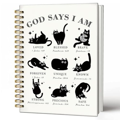 Christian Black Cat Notebook Journal, God Says You are Bible Verse Journal, Black Cat Gifts, Christian Gifts for Women, Religious Scripture Hardcover Spiral Notebook 5.5x8.3 Inch - color: 05-Christian Black Cat
