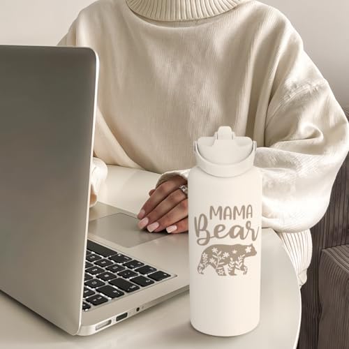 SANDJEST Mom Water Bottle, Mama Bear Bottles 32oz Stainless Steel Insulated with Lid, Mom Gifts from Daughter Son, Gifts for Mother's Day Christmas Birthday - color: Mom