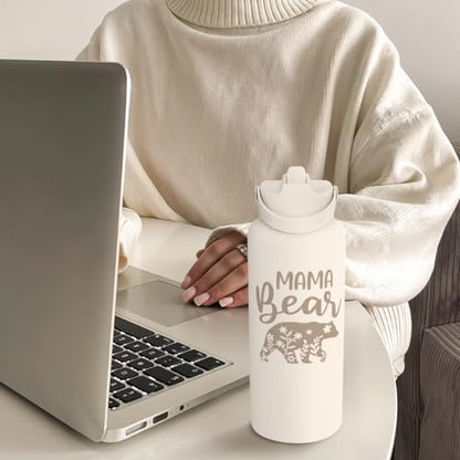 SANDJEST Mom Water Bottle, Mama Bear Bottles 32oz Stainless Steel Insulated with Lid, Mom Gifts from Daughter Son, Gifts for Mother's Day Christmas Birthday - color: Mom