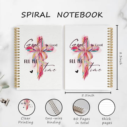 YLZlhb Coquette Pink Bow Christian Cross Spiral Notebook Journal, Bible Verse Notebooks for Note Taking, Christian Gifts for Women, God Is Good All the Time Hardcover Spiral Journal 5.5x8.3 Inches - color: Cross1
