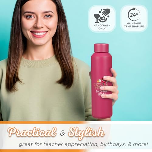 Christian Art Gifts Stainless Steel Double Wall Vacuum Sealed Travel Insulated Water Bottle for Women & Teachers: Teach, Encourage, Inspire Cute Leak/Spill-proof Scratch Resistant, Fuschia Pink, 20 oz - color: Teach/Fuschia