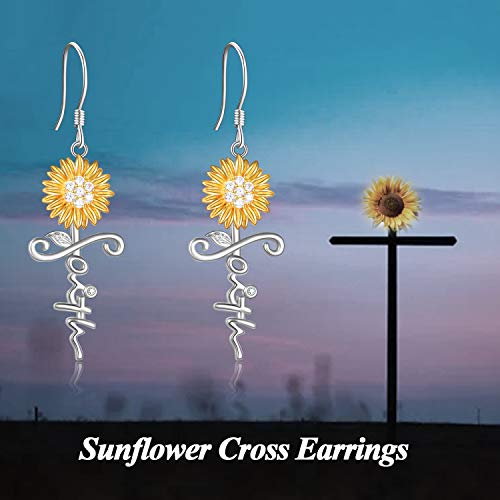 POPLYKE Faith Cross Flower Stud Earrings for Women Sterling Silver Dangle Earring Jewelry Gifts for Women Mom Wife - style: 1-faith