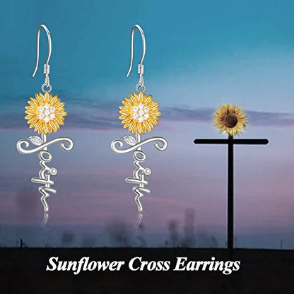 POPLYKE Faith Cross Flower Stud Earrings for Women Sterling Silver Dangle Earring Jewelry Gifts for Women Mom Wife - style: 1-faith