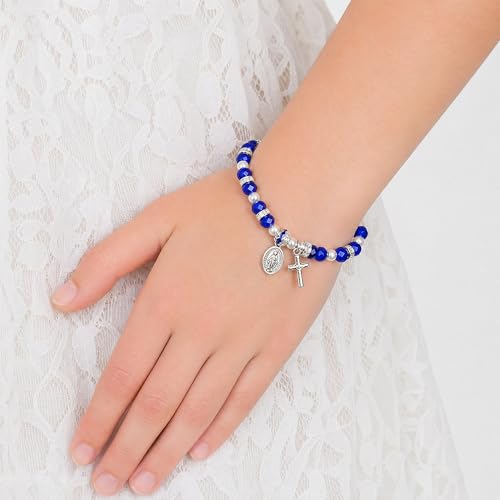 Women Stretch Rosary Bracelet Beaded Crucifix & Miraculous Medal - color: baptized christ3