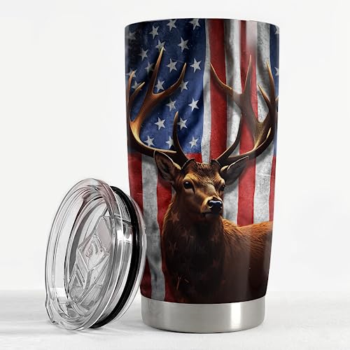 SANDJEST Hunting Tumbler Cup 20oz Deer Hunting Gifts for Men Hunters American Flag Stainless Steel Insulated Tumblers Coffee Travel Mug Hunter Gift for Birthday Christmas - color: Hunting 1