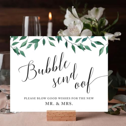 Andaz Press Wedding Party Signs, Natural Greenery Green Leaves, 8.5x11-inch, Bubble Send Off Please Blow Good Wishes for the New Mr. & Mrs. Sign, 1-Pack Wedding Send Off Ideas - color: Activities Bubbles Good Wishes