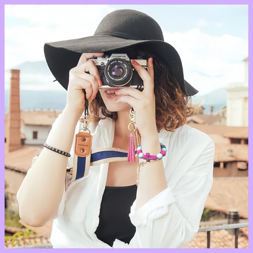 SHINYHARBOR Silicone Beaded Wristlet Keychain Bracelet,Key Wrist Keychains for Women Mom Teachers Best Friend - color: Cross-rose Red&white