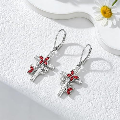 Butterfly Earrings for Women 925 Sterling Silver Birthstone Butterfly Cross Rose Dangle Earrings Elegant Butterfly's Jewelry Gift for Birthday Valentines Day Christmas - color: 1-January