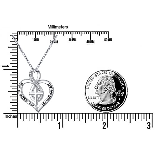 S925 Sterling Silver Christian Cross Heart Faith Bible Verse Necklace Rings - style: God is within her she will not fall..