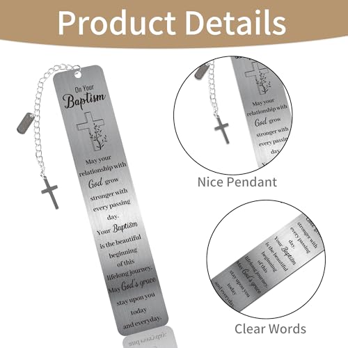 Baptism Bookmark Gift, Christian Metal Book Mark with Cross Pendant - style: Baptism