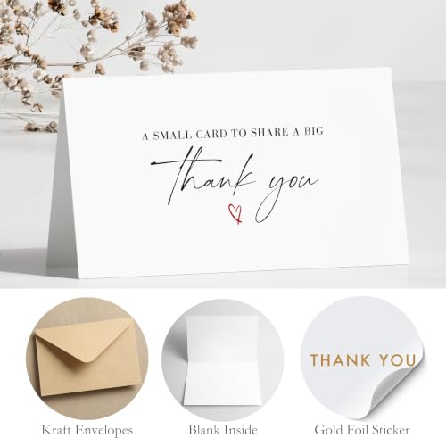 Thank You Cards with Envelopes Bulk Pack of 40 - Script Fonts Design - color: Red - Script