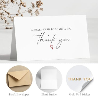 Thank You Cards with Envelopes Bulk Pack of 40 - Script Fonts Design - color: Red - Script