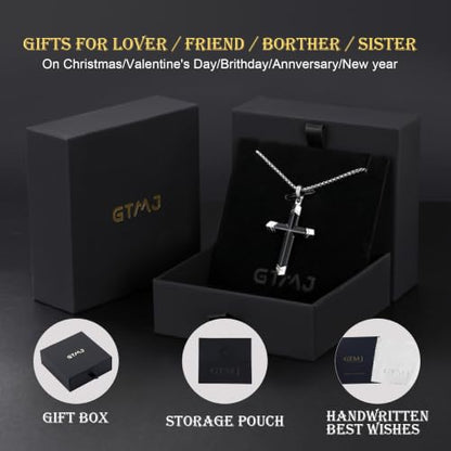 Lapis Lazuli/Amethyst Cross Necklace for Men Waterproof and Sweat-Resistant Suitable for both men and women With Adjustable Box Chain Christian Jewelry Father Day Gifts for Men - color: Black&Silver
