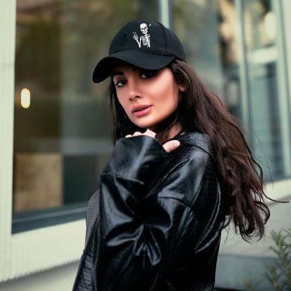 Baseball Cap for Men Cotton Black Baseball Hat for Mens Snapback Hats Trucker Dad Hat Snap Back Flat Bill Men's Caps - color: Biye Skull
