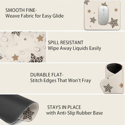 Mouse Pad for Desk with Stitched Edge, Premium Cute Washable Mouse Pads. Computer Mousepad with Non-Slip Rubber Base, Mousepads for Laptop, 9.25x7.75x0.12 inch (Leopard Stars) - color: Leopard Stars