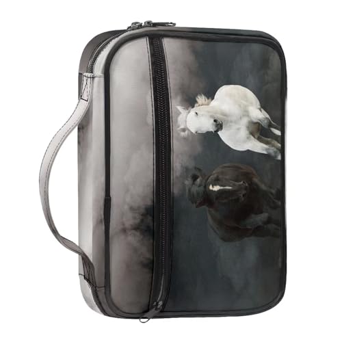 Bible Cover Church Carrying Book Case Polyester Bible Protective with Pen Slots and Zippered Pocket Customizable - color: Brown and White Horse