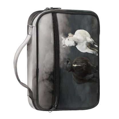 Bible Cover Church Carrying Book Case Polyester Bible Protective with Pen Slots and Zippered Pocket Customizable - color: Brown and White Horse