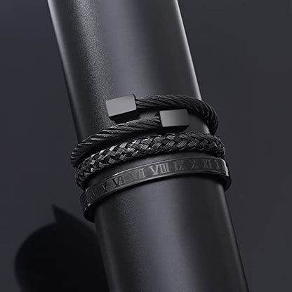 WFYOU Stainless Steel Bracelets for Men Gold Cuff Bracelet Birthday Gifts - color: Black 7