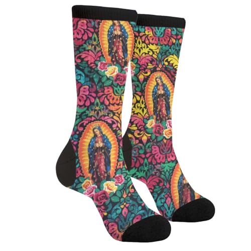 Cute Goldendoodle Women Men Funny Novelty Crew Dress Socks - color: Virgin Mary Religious