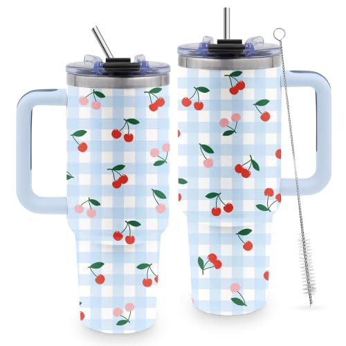 Cherry Gifts for Women, 40oz Tumbler with Handle & Straw - color: Cherry-Red
