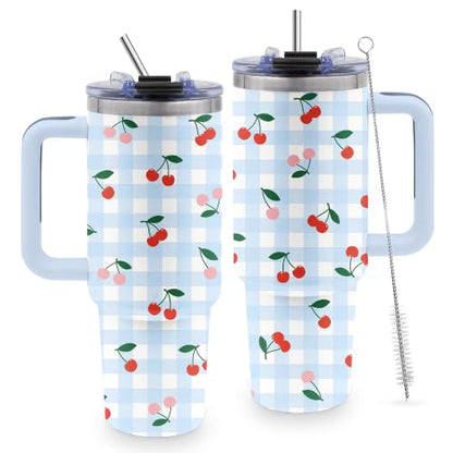 Cherry Gifts for Women, 40oz Tumbler with Handle & Straw - color: Cherry-Red