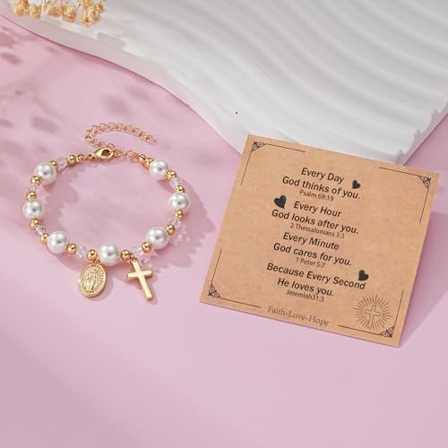 Virgin Mary Cross Bracelet for Girls Granddaughter Christian Jewelry Gift - style: Every Day