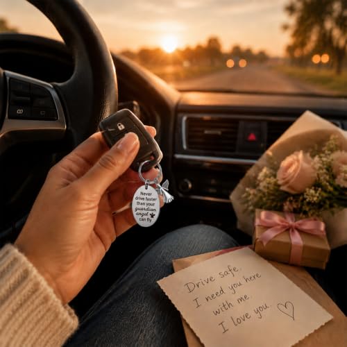 Hotop Sweet Guardian Angel Keychain New Driver Key Ring Gift - color: Silver