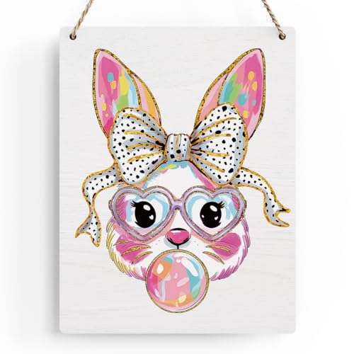 Easter Decoration Easter Bunny Decor Happy Easter Decor Pink Coquette Easter Bow Decor Easter Room Decor, Wooden Sign Wall Art Decor for Farmhouse Home Porch Bedroom Living Room Office - color: Easter Bunny-1