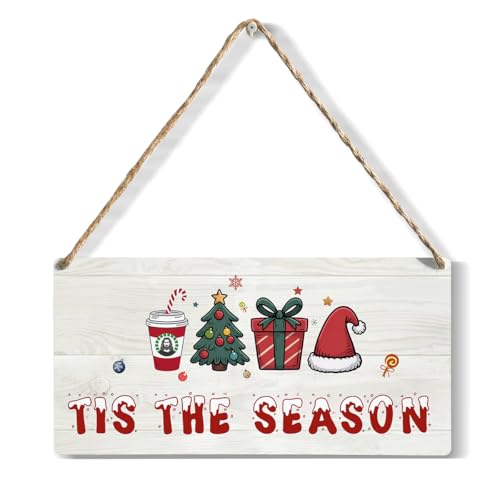 YCYD Christmas Decor Sign Tis The Season, Christmas Gifts Wall Art Wooden Hanging Plaque 12 x 6 Inch, Friends Besties Colleagues Gifts, for Office Bedroom Living Room Home Decorations - color: Season