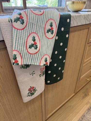Kitchen Towels, Dish Towels for Kitchen, 3 Pc Kitchen Towel Set - color: Christmas Holly