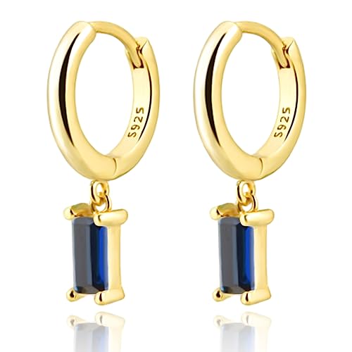 Cross Small Hoop Dangle Earrings 925 Sterling Silver CZ Diamonds Round Huggie Earrings For Men Women - style: blue crystal