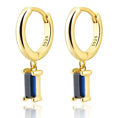 Cross Small Hoop Dangle Earrings 925 Sterling Silver CZ Diamonds Round Huggie Earrings For Men Women - style: blue crystal