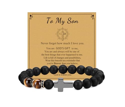 To My Son Bracelet Gifts from Mom Dad,Inspirational Cross Bracelet for Teen Boys Mens Stocking Stuffers Christian Gifts for Son Birthday Christmas