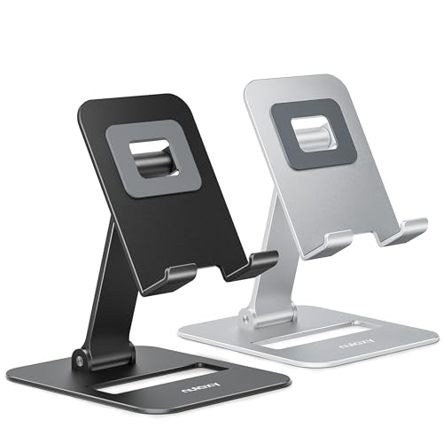 Nulaxy 2 Pack Aluminum Dual Folding Cell Phone Stand for Desk Black&Silver - color: Black & Silver