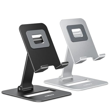 Nulaxy 2 Pack Aluminum Dual Folding Cell Phone Stand for Desk Black&Silver - color: Black & Silver
