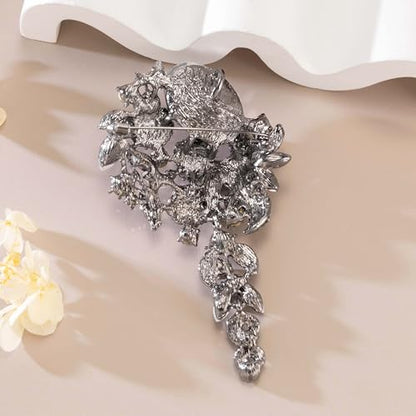 SELOVO Large Long Flower Brooch Pin for Women Wedding Party Brooch Pendant - color: Black