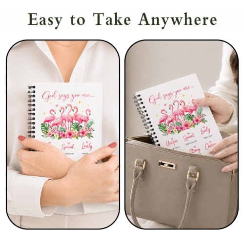 TQLIUOL God Says You Are Unique Religion Cute Spiral Hardcover Journal Colorful College Ruled Lined Notebook, Pink Flamingos Flower Scripture Journal, New Chapter Notebook Gifts for Flamingo Lovers