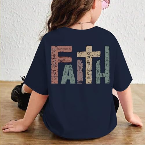 Jesus Shirt for Girls Christian Faith Tshirts Kids Cute Bible Verse Graphic Tees Inspirational God Religious Clothes - color: Navy Blue, size: 4-5T