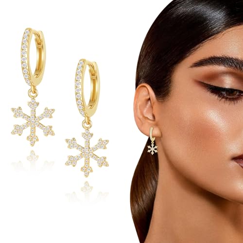 Cross Small Hoop Dangle Earrings 925 Sterling Silver CZ Diamonds Round Huggie Earrings For Men Women - style: snow gold