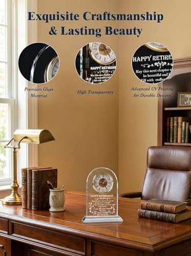 Retirement Gifts for Women Men 2026, Unique Engraved Glass Clock Plaque - color: Retirement Gift a