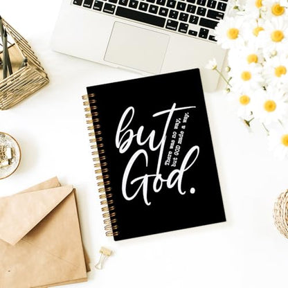 Wheatwin Bible Notebook, But God Christian Notebook Journal, Christian Gifts for Men Women, Inspirational Christian Hardcover Spiral Notebook 5.5x8.3 - Black - color: But god - Black