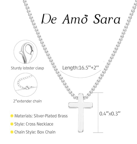 Cross Necklace for Women, Dainty 14K Gold Plated Cross Pendant Simple Long Necklaces for Women, Christian Faith Necklace Trendy Gold Jewelry Gifts for Easter - color: silver small cross necklace